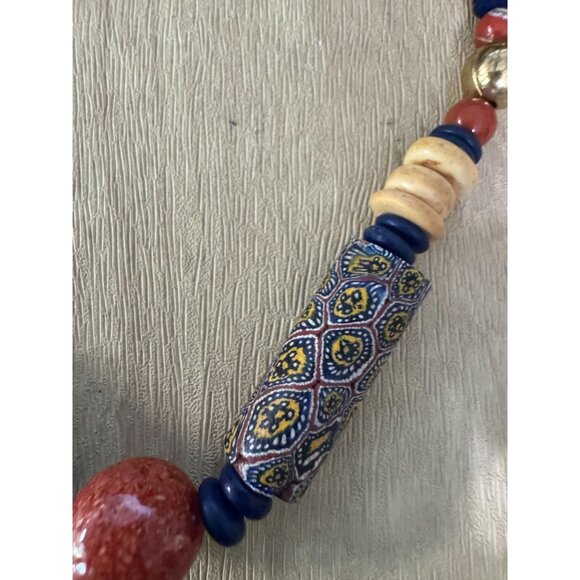 Vintage Murano Venetian Millefiori Beaded Necklace With Red & Blue Accents 16" - Picture 9 of 9